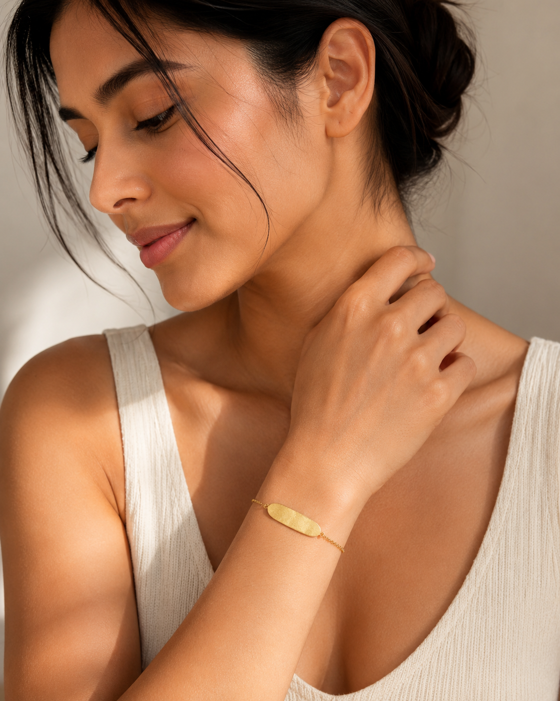 Maiden Cascade Bracelet - gold-tone textured bar bracelet