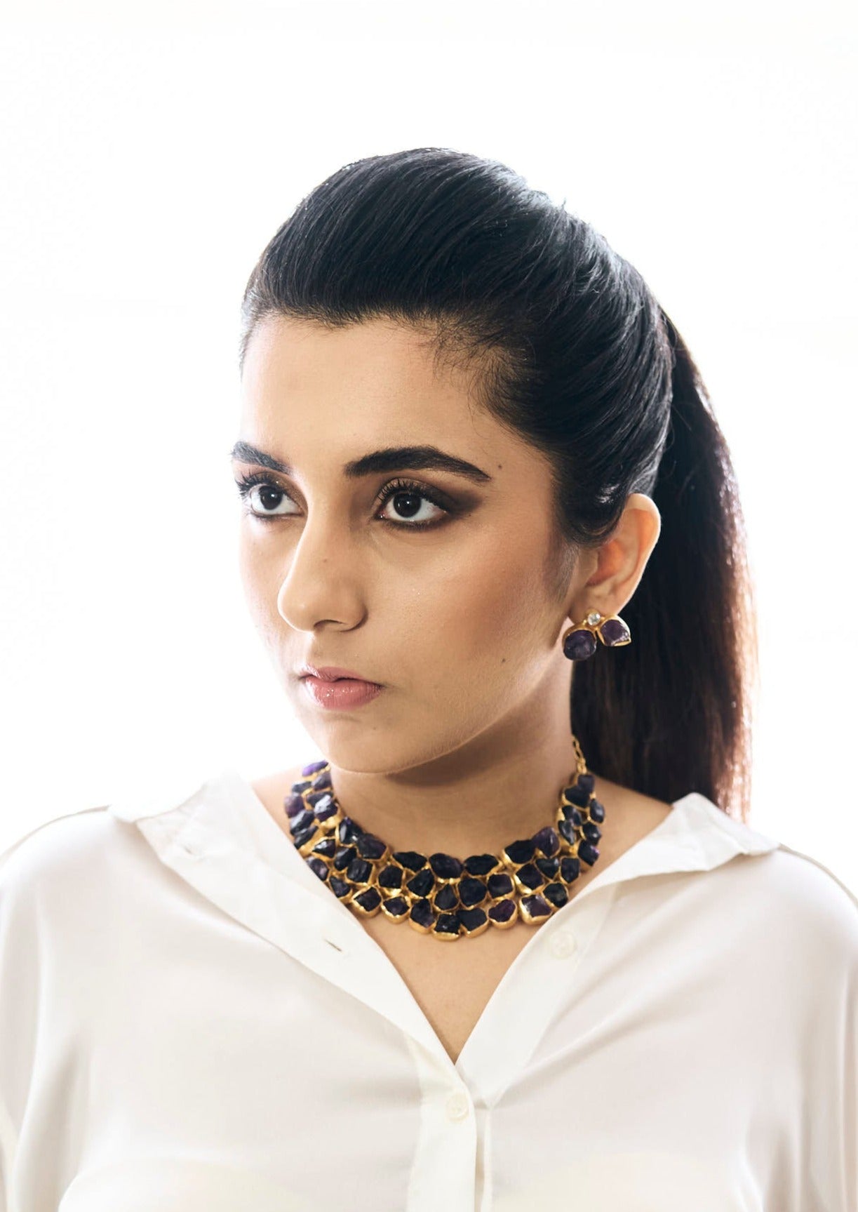 Stone Age Necklace - Brass Adorned with 18K Gold and Beautiful Amethyst