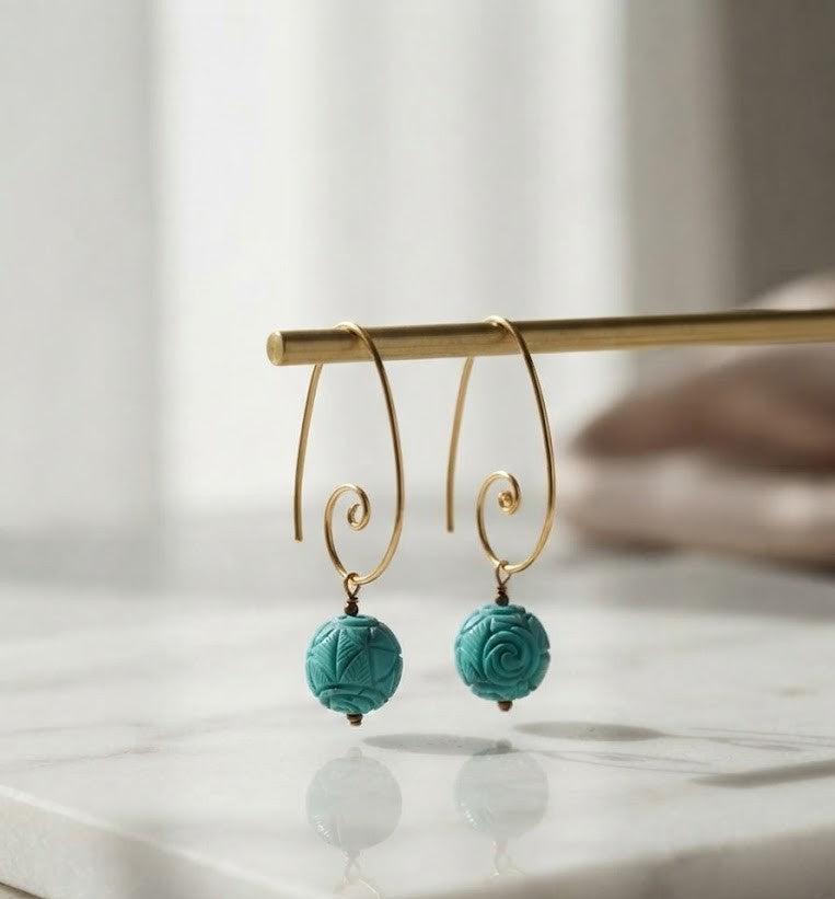 Turquoise Swirl Earrings – Vibrant Turquoise Drop Earrings with Fluid Swirl Motifs