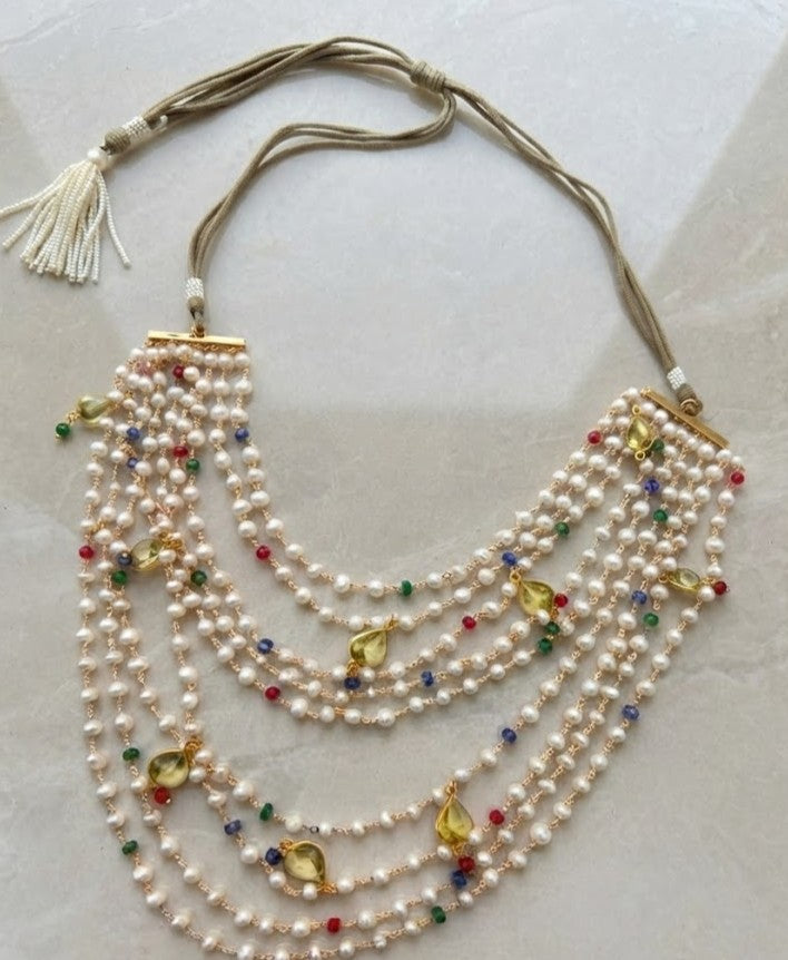 Pearl Layered Set – Sophisticated Multi-Strand Necklace with Floating Organic-Shaped Pearls on Delicate Wires