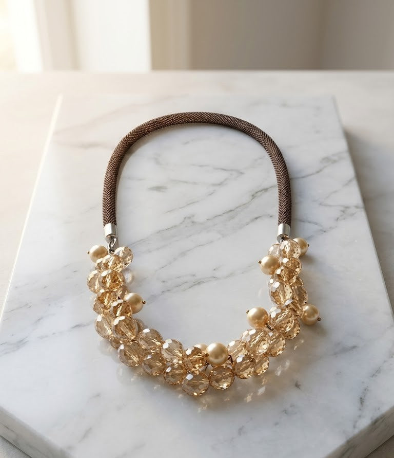 The Sunset Glow Multi-Drop Necklace – Tiered Multi-Strand Necklace with Warm-Toned Gemstone Drops