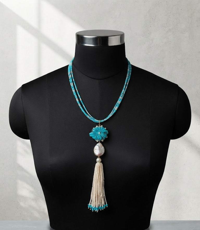 Natural Stone Cerulean Dream Layered Pendant Necklace