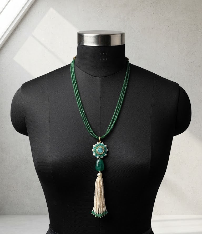 Natural Stone Imperial Forest Tassel Necklace