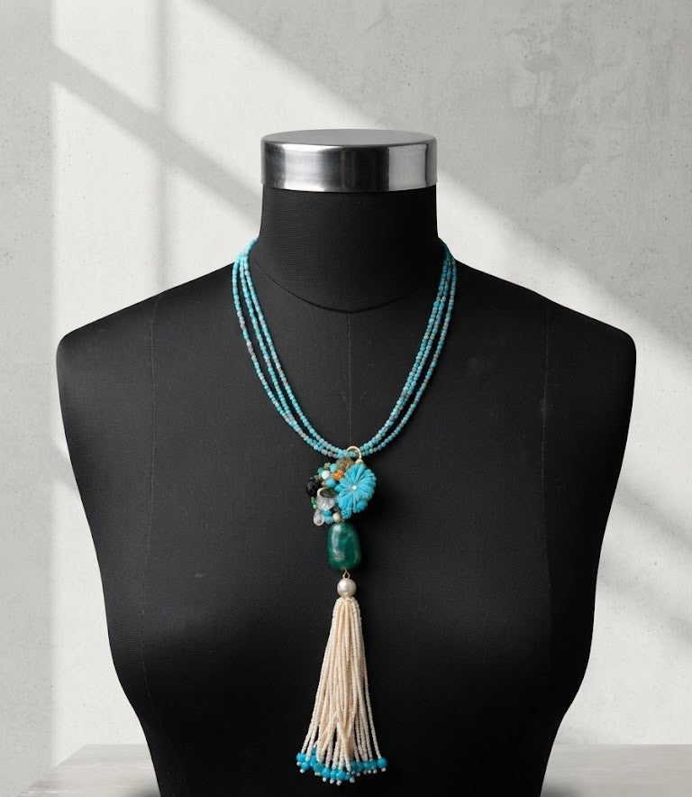 Natural Stone Cerulean Dream Layered Pendant Necklace II