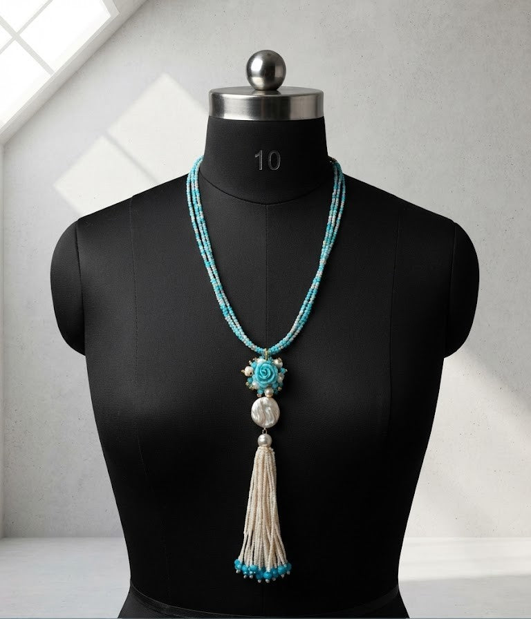 Natural Stone Cerulean Dream Layered Pendant Necklace III