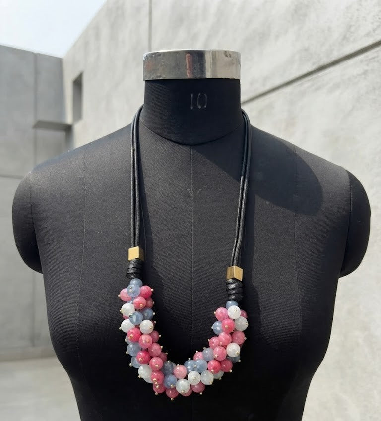 Natural Stone Pastel Cascade Cord Necklace