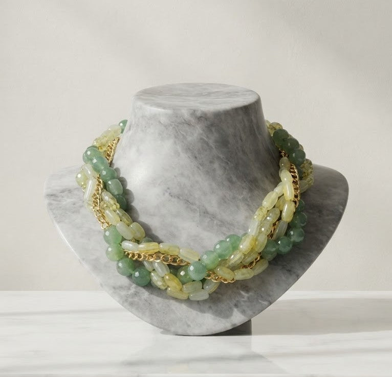 Natural Stone Olive Meadow Multi-Strand Necklace