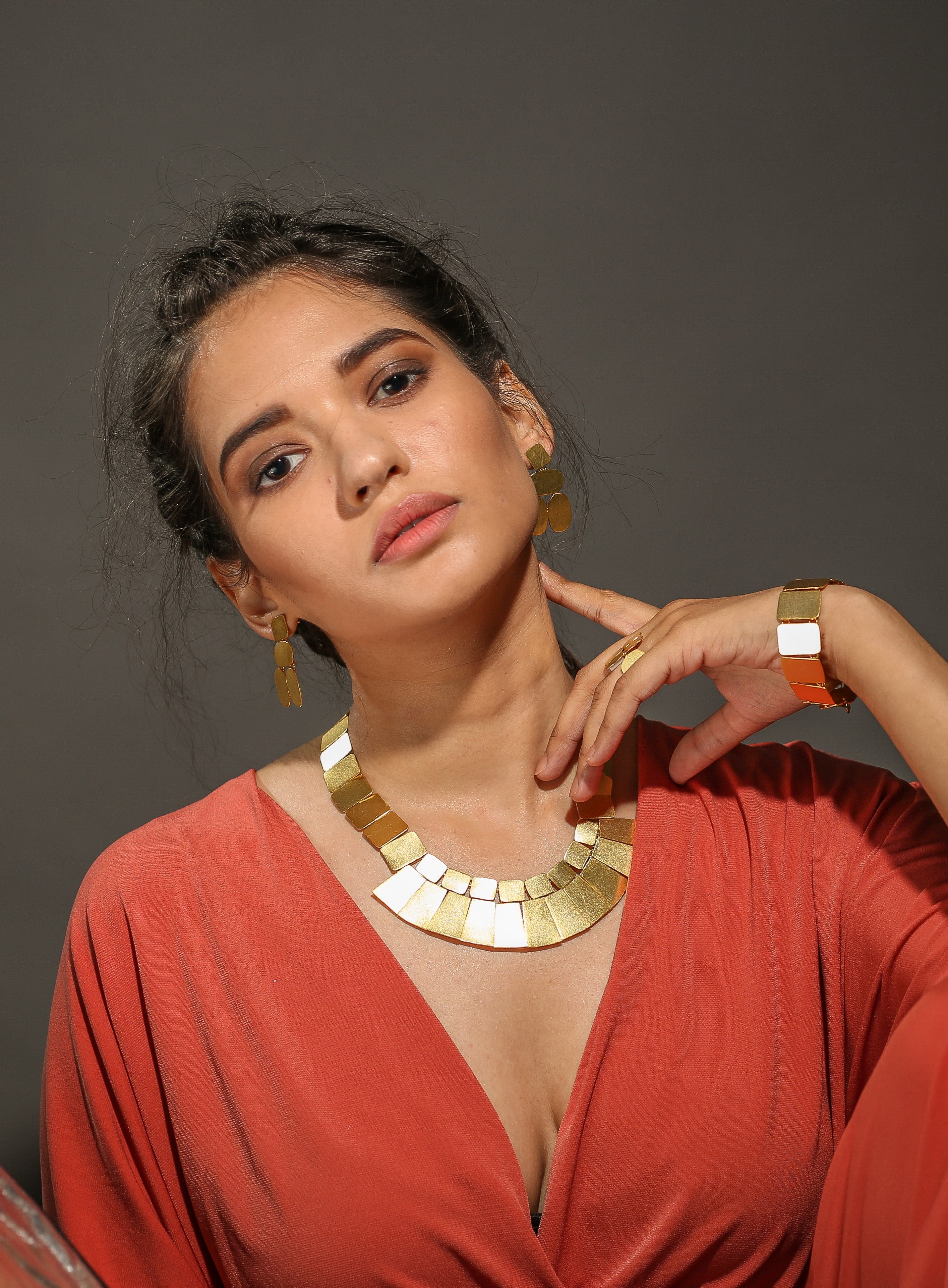 Maiden Necklace - Brass with 22K Gold Plate and Raw Amethyst Stones