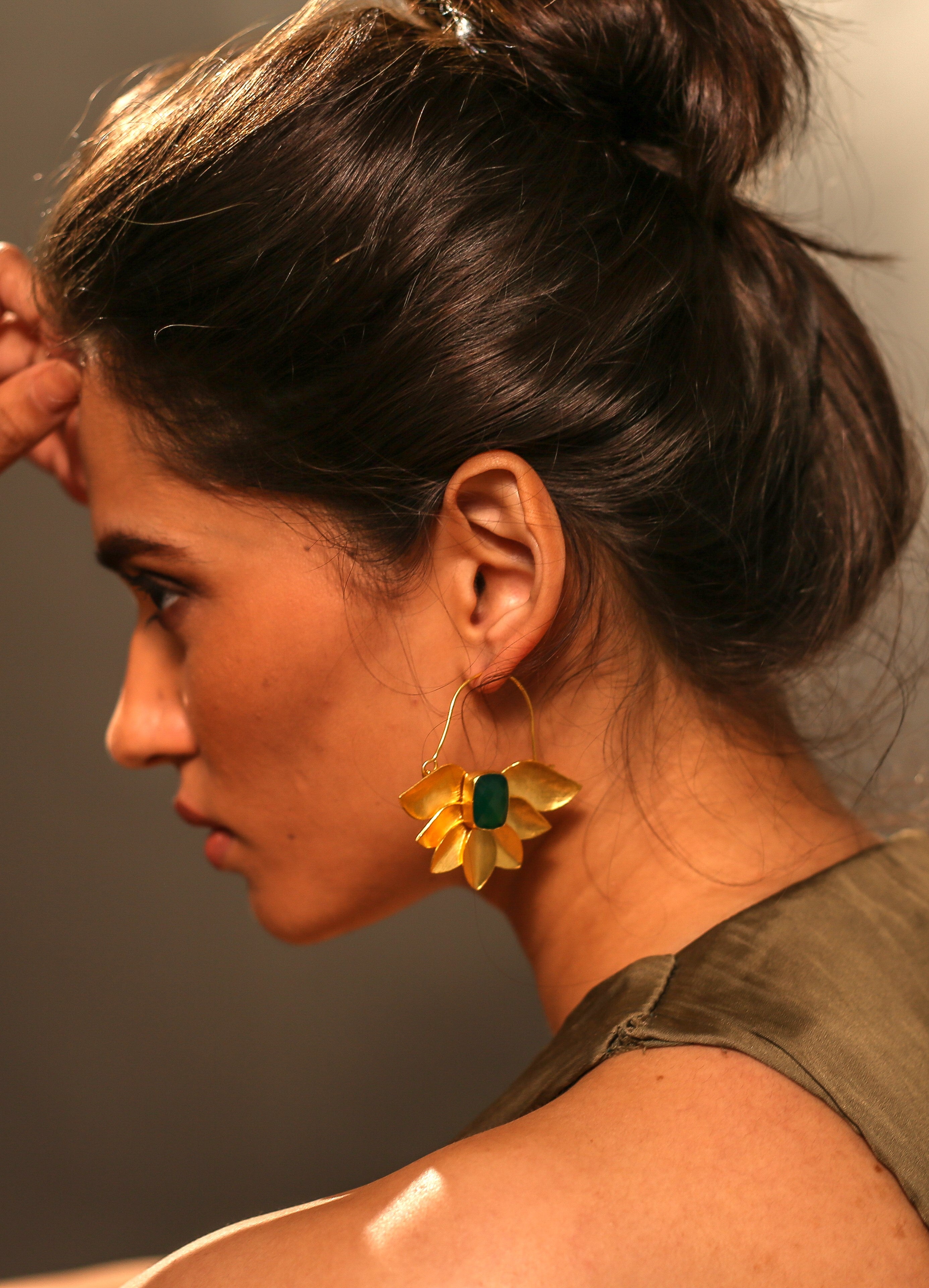 Handmade Nature Earrings – 60mm Drop with Traditional 18K Gold-Plated Elegance