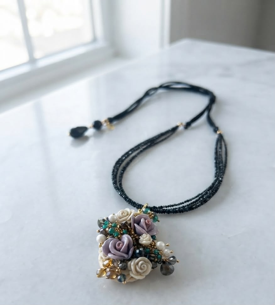 Rose Bouquet Necklace – Natural Stone and Hand-Strung Bead Necklace Inspired by Fresh Rose Bouquet