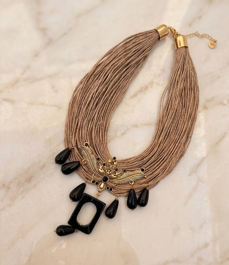 Dor Vrindavan Necklace - natural cord necklace with gold-toned metalwork