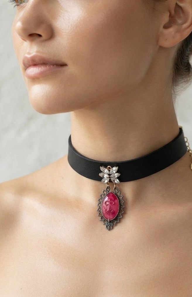 Dor Hot Pink Gem Choker Necklace - Detail