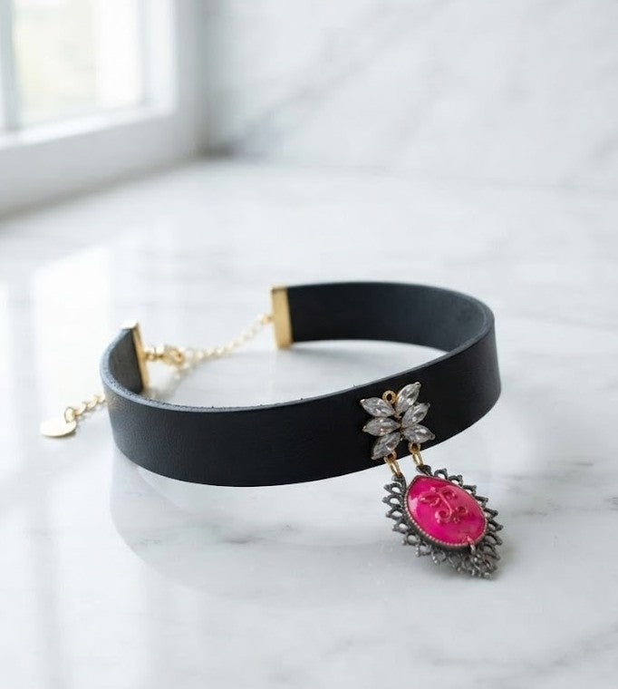 Dor Hot Pink Gem Choker Necklace