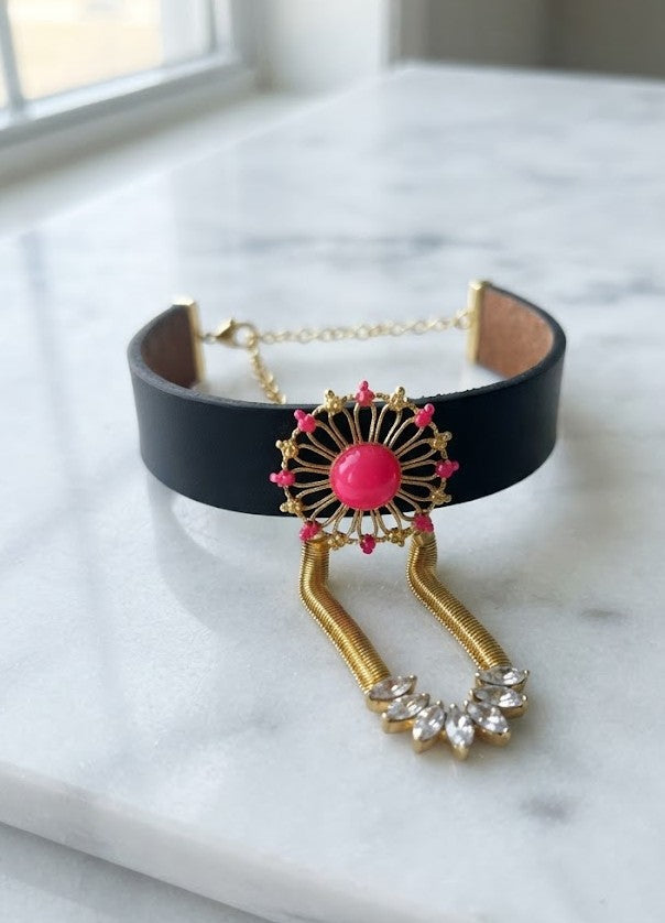 Dor Pink Sunburst Choker Necklace