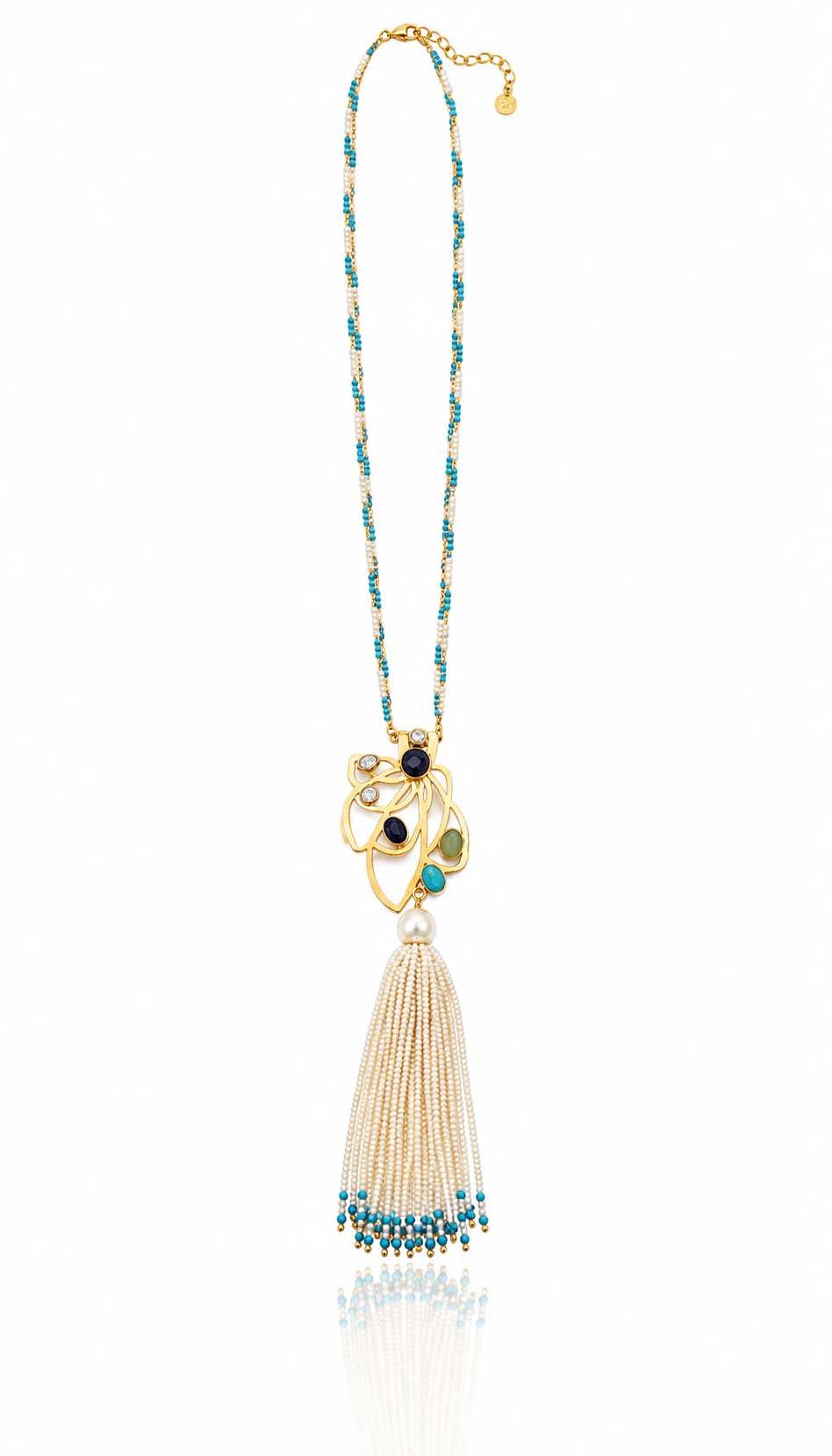 Multi-Bead Tassel Necklace detail view - Mine of Design