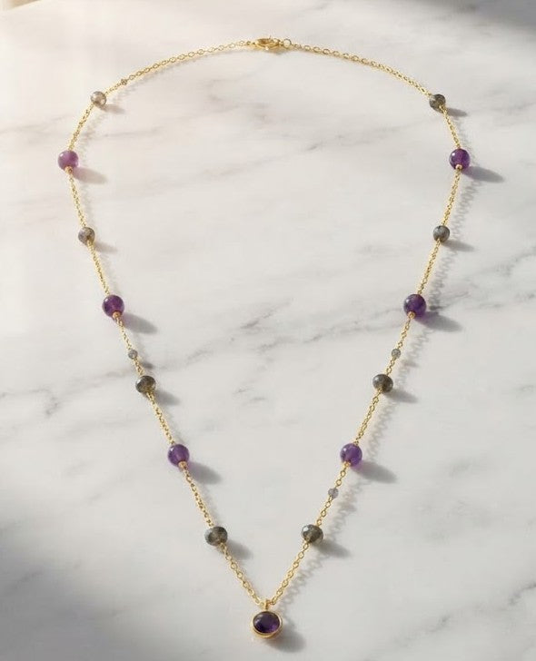 The Amethyst & Stone Aura Necklace - Mine of Design French Masala