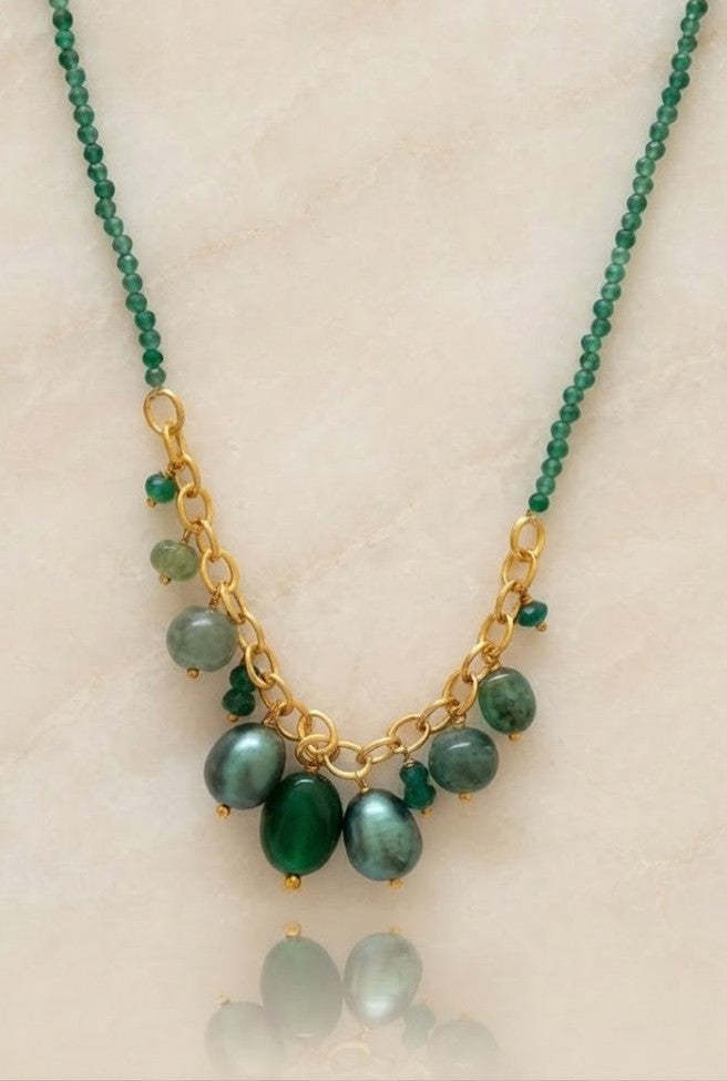 Green Bead Cluster Necklace - Mine of Design French Masala