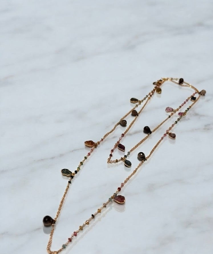 Multi-Gemstone Dangle Necklace - Mine of Design French Masala