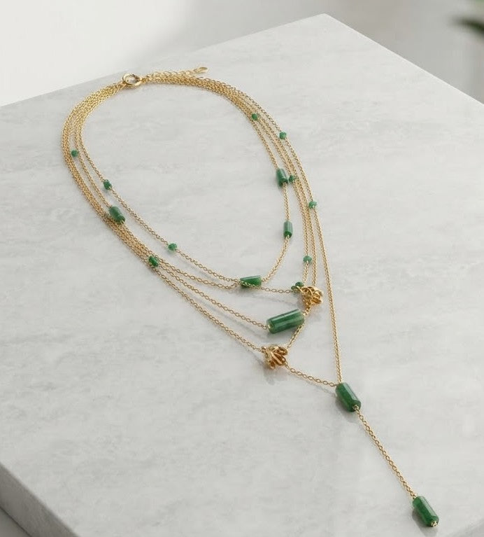Layered Emerald Y-Necklace - Mine of Design French Masala