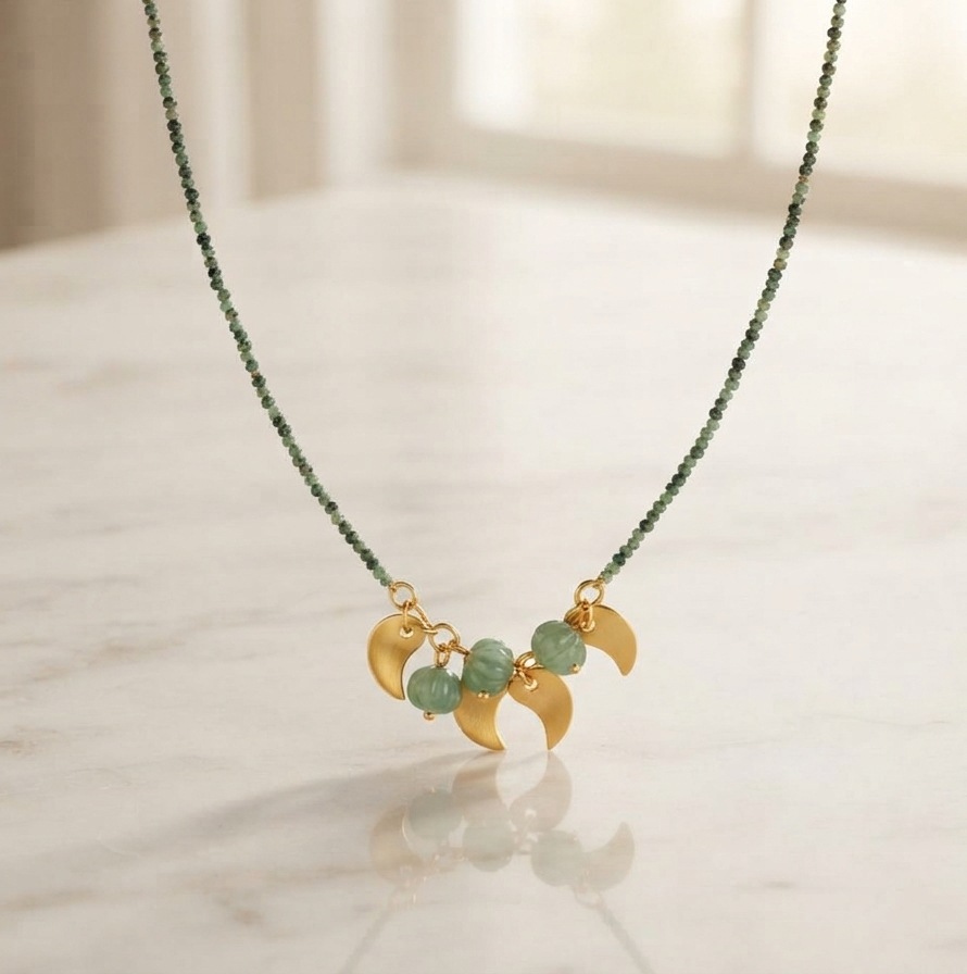 Crescent Moon & Bead Necklace - Mine of Design French Masala
