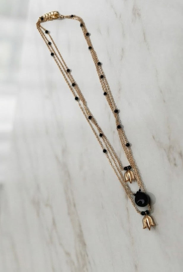 Black Tulip Layered Necklace - Mine of Design French Masala