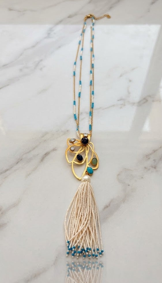 Multi-Bead Tassel Necklace - Mine of Design French Masala Collection