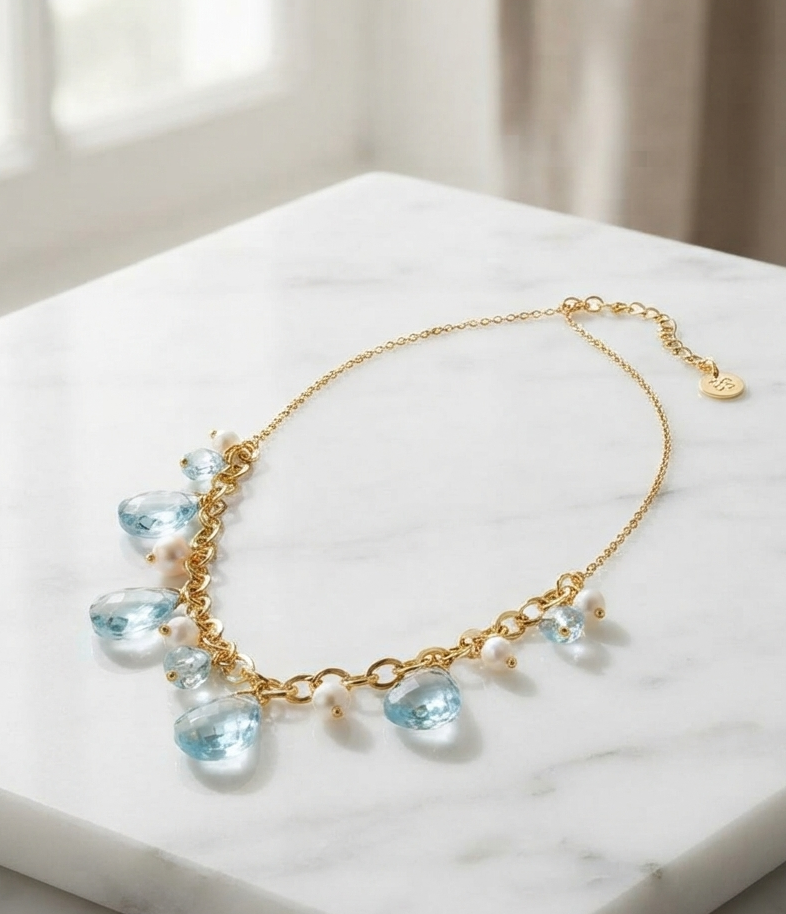 Crystal & Pearl Drop Necklace - Mine of Design French Masala