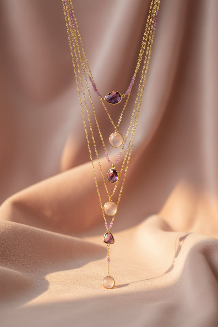 The Radiant Amethyst Layer Necklace - Mine of Design French Masala