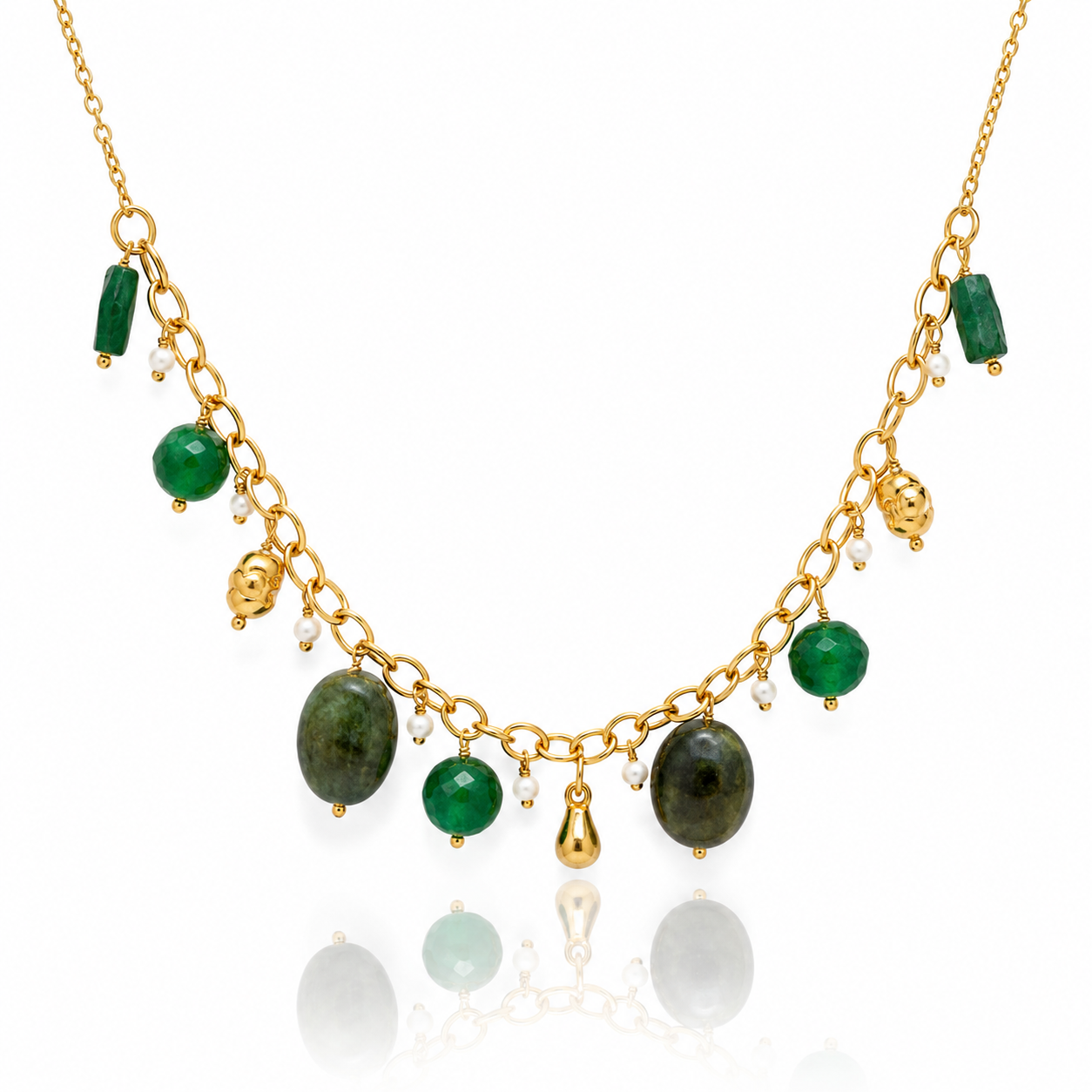 Green Stone Cluster Necklace detail - Mine of Design