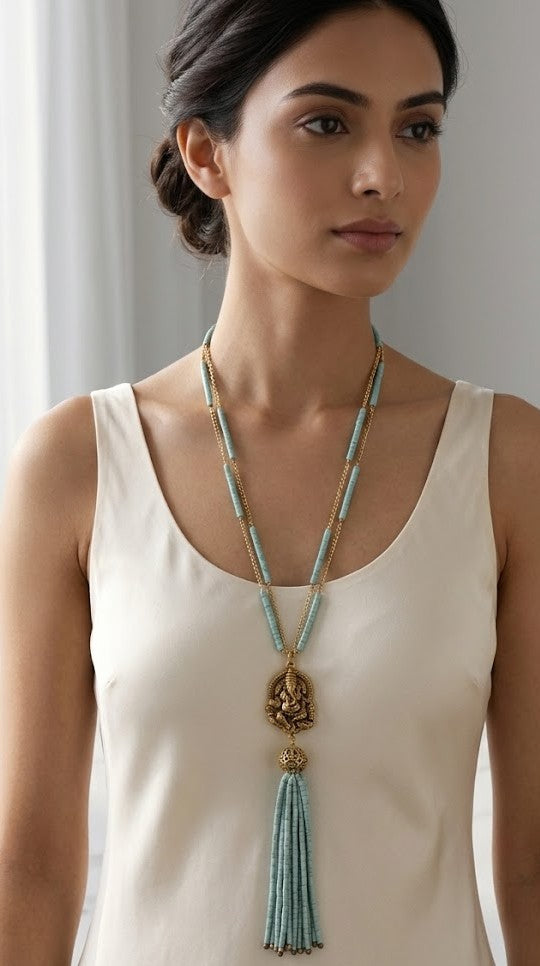 The Divine Turquoise Charm Necklace with Ganesha pendant - Mine of Design