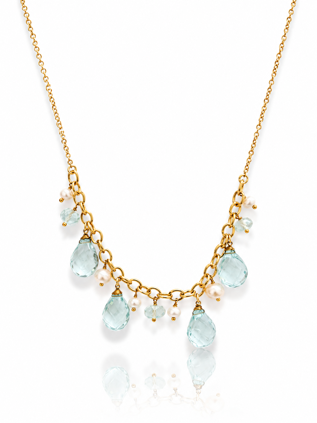 Crystal & Pearl Drop Necklace close-up - Mine of Design