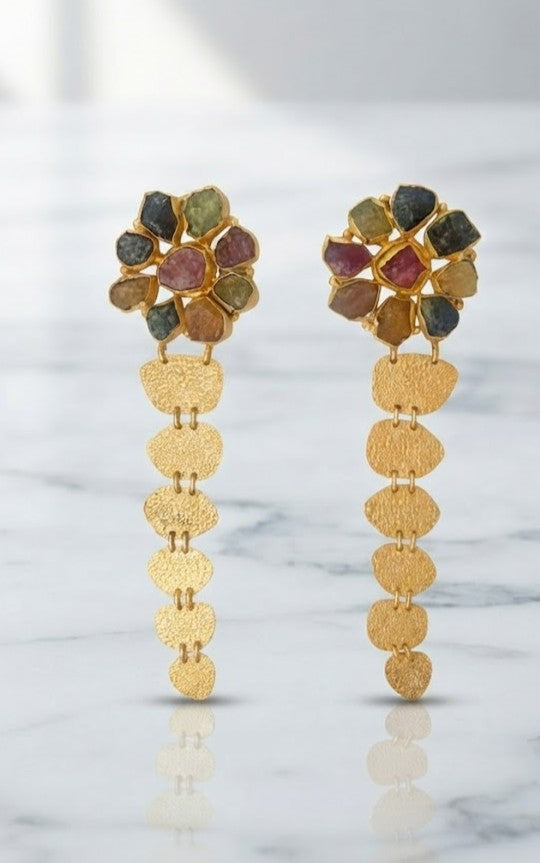 Golden Mystery Multi-Color Stone Drop Earrings