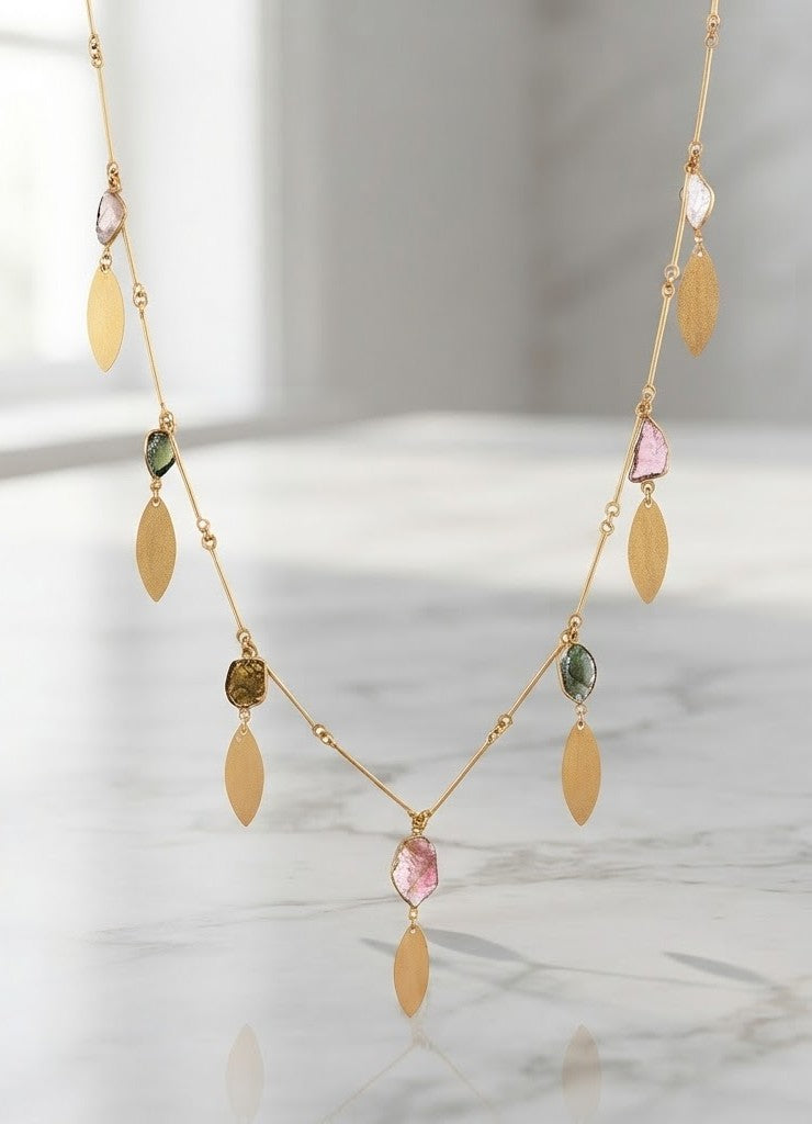 Golden Mystery Leaf & Mineral Necklace