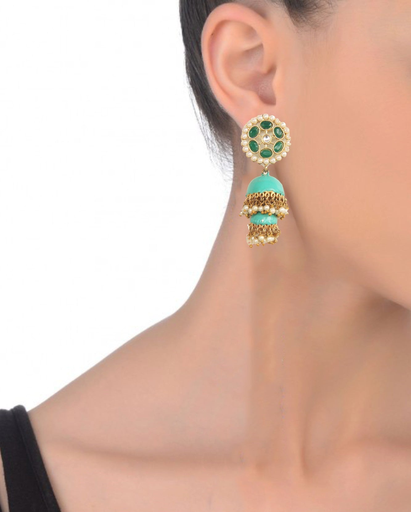 Elegant Handmade NOOR Earrings – 70mm Drop with a Rich 18K Gold-Plated Finish for Indian Attire