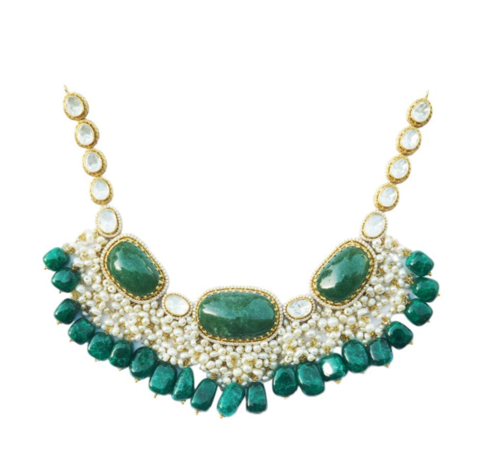 Nizam Necklace - 18K Gold-Plated Brass with Polki and Onyx