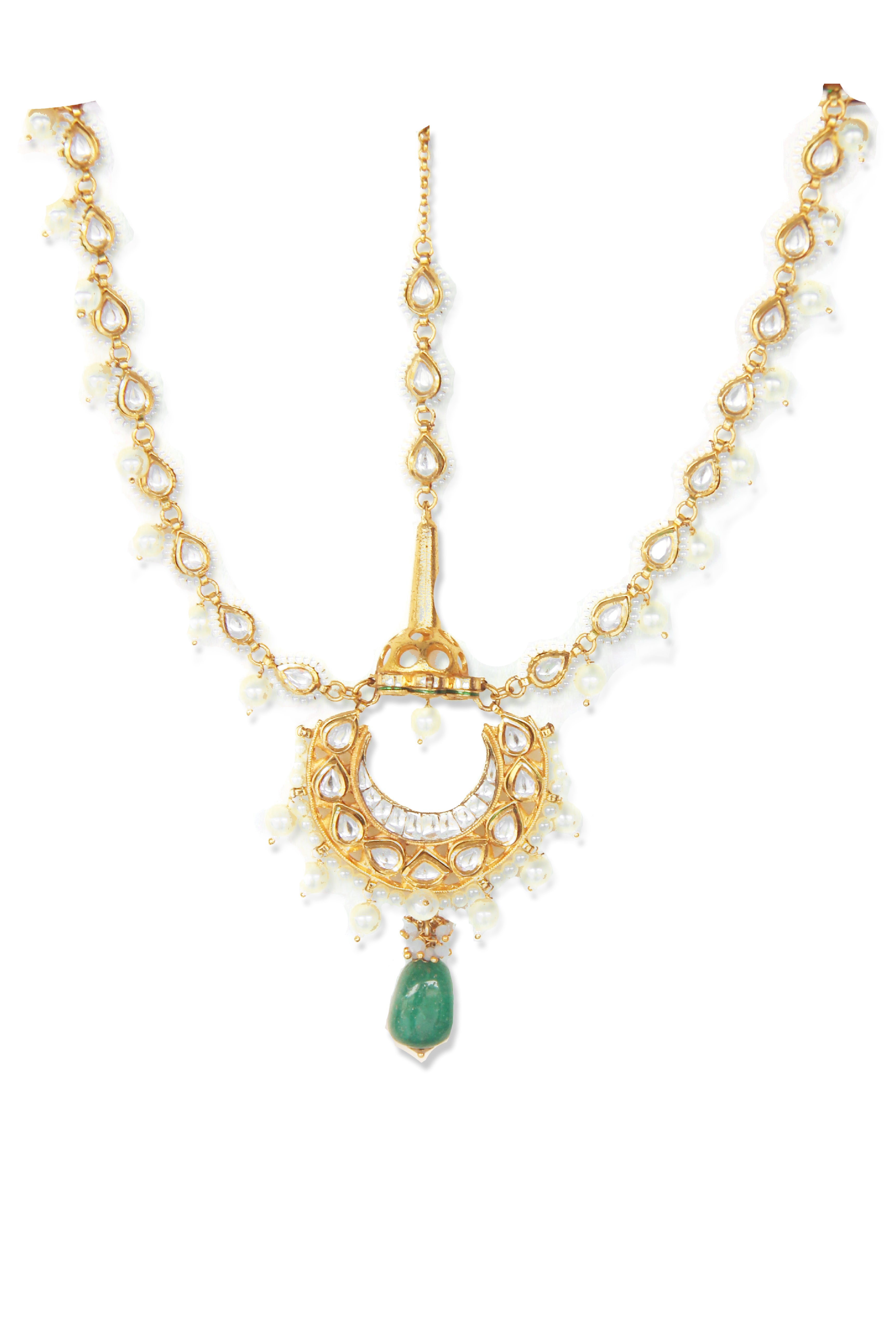 Noor Matha Patti - Handmade Brass with 18K Gold Plate, Onyx, and Pearls