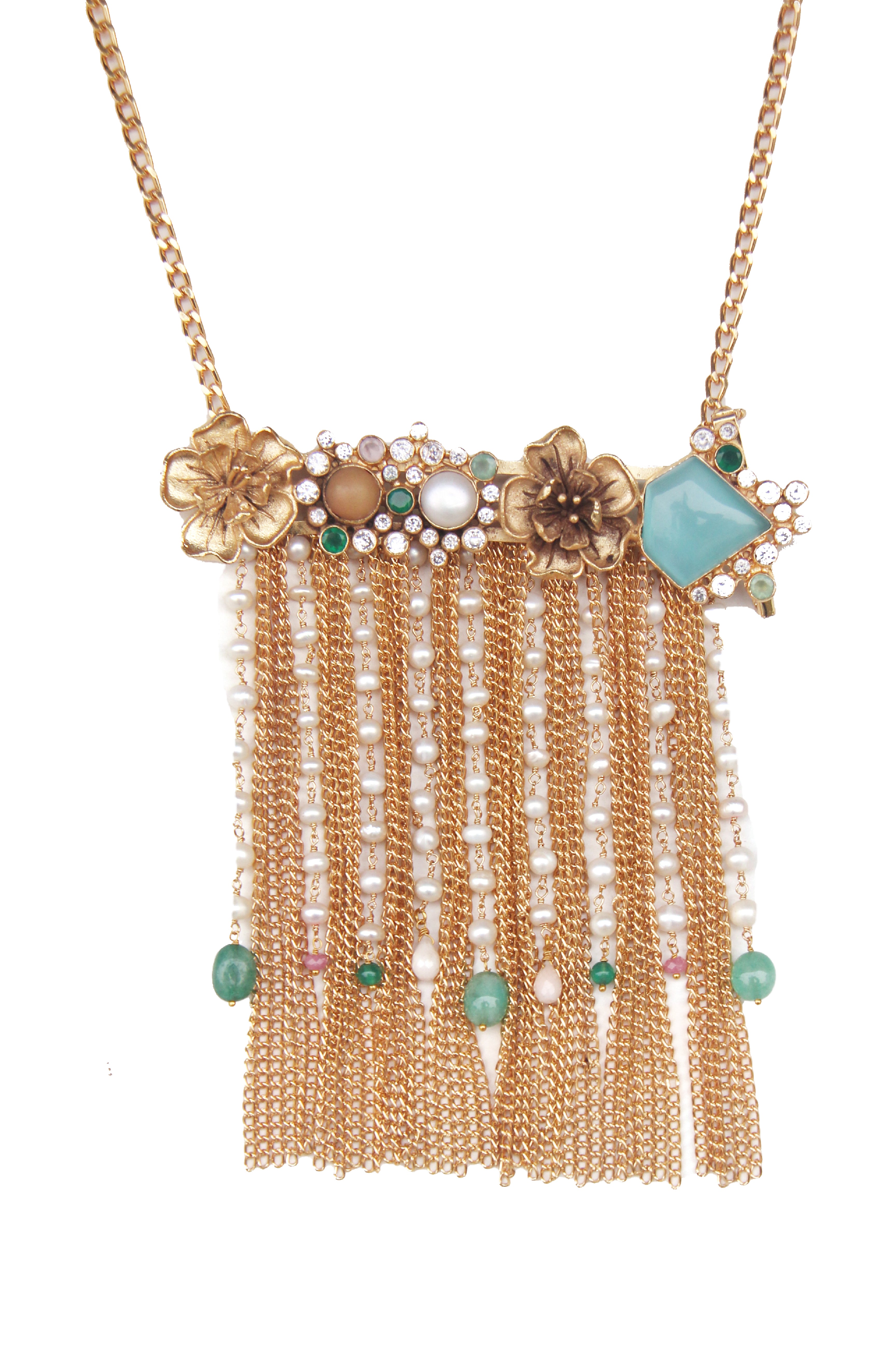 Necklace in Light  Brass Jewelry Featuring 18K Gold and Unique Stones