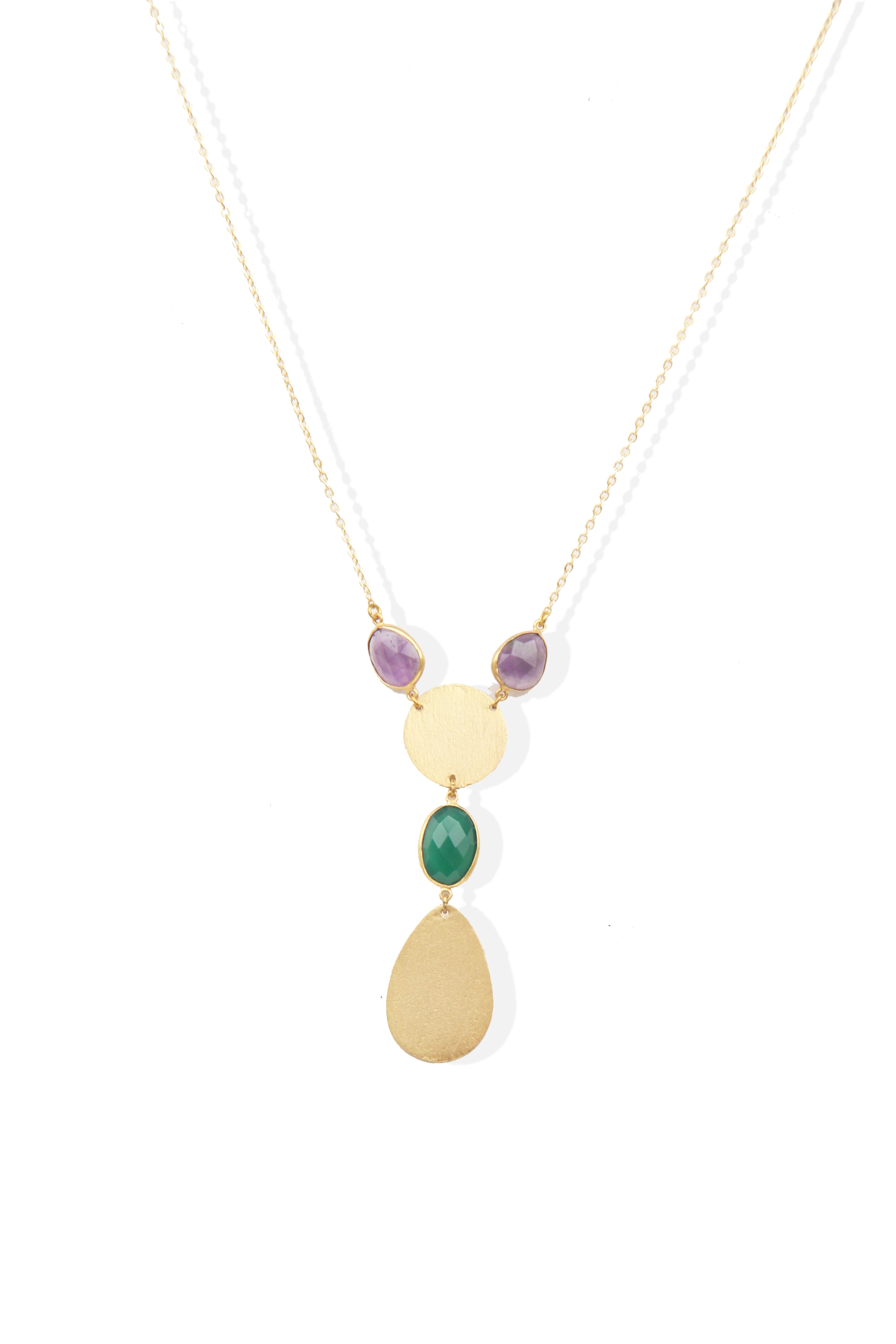 Fine One Necklace - Natural Stones with Green Onyx and Amethyst Pendant
