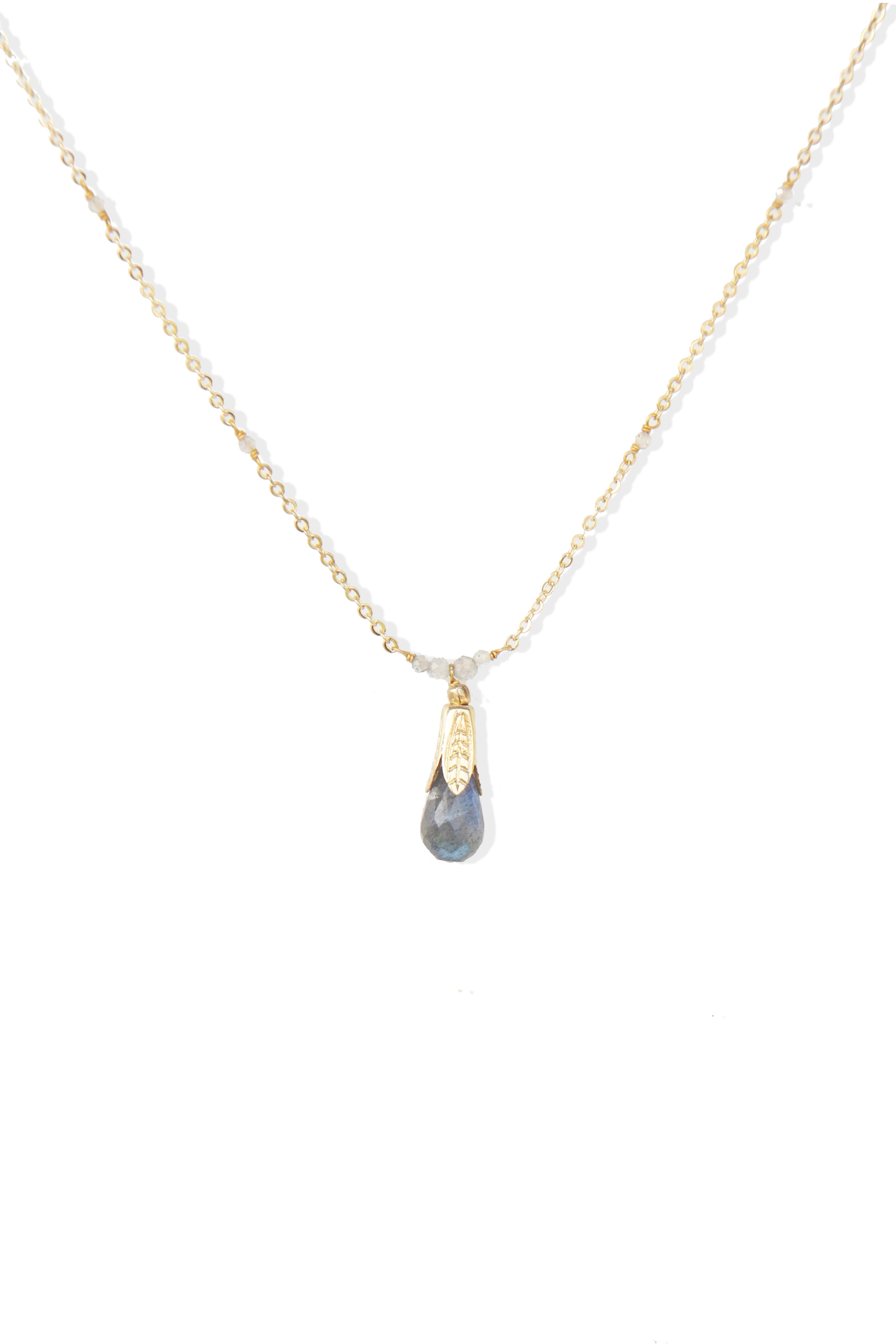 Fine One Necklace - Labradorite Pendant with 24mm Height and 8mm Width