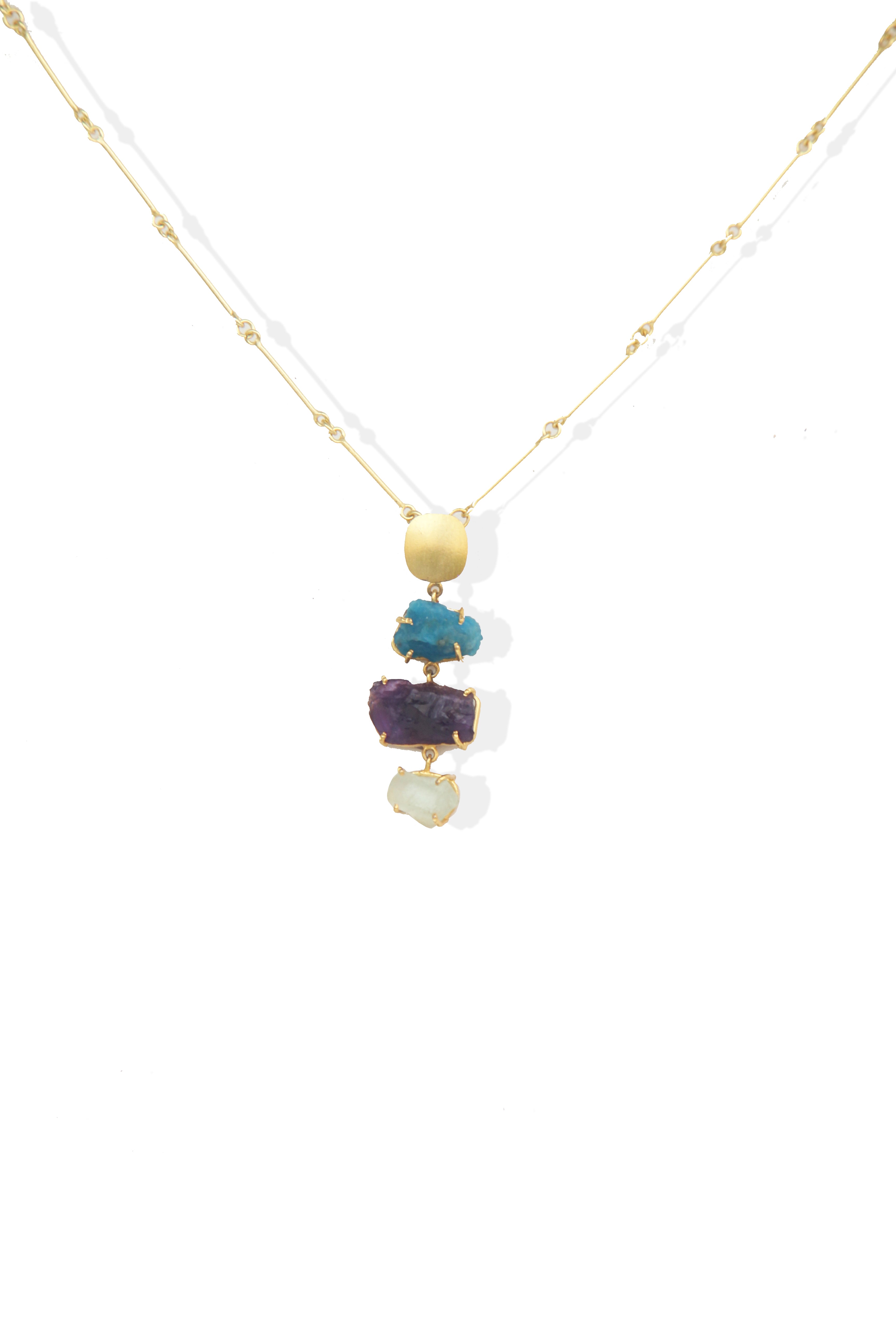 Fine One Necklace with Raw Druzy, Amethyst, and Quartz