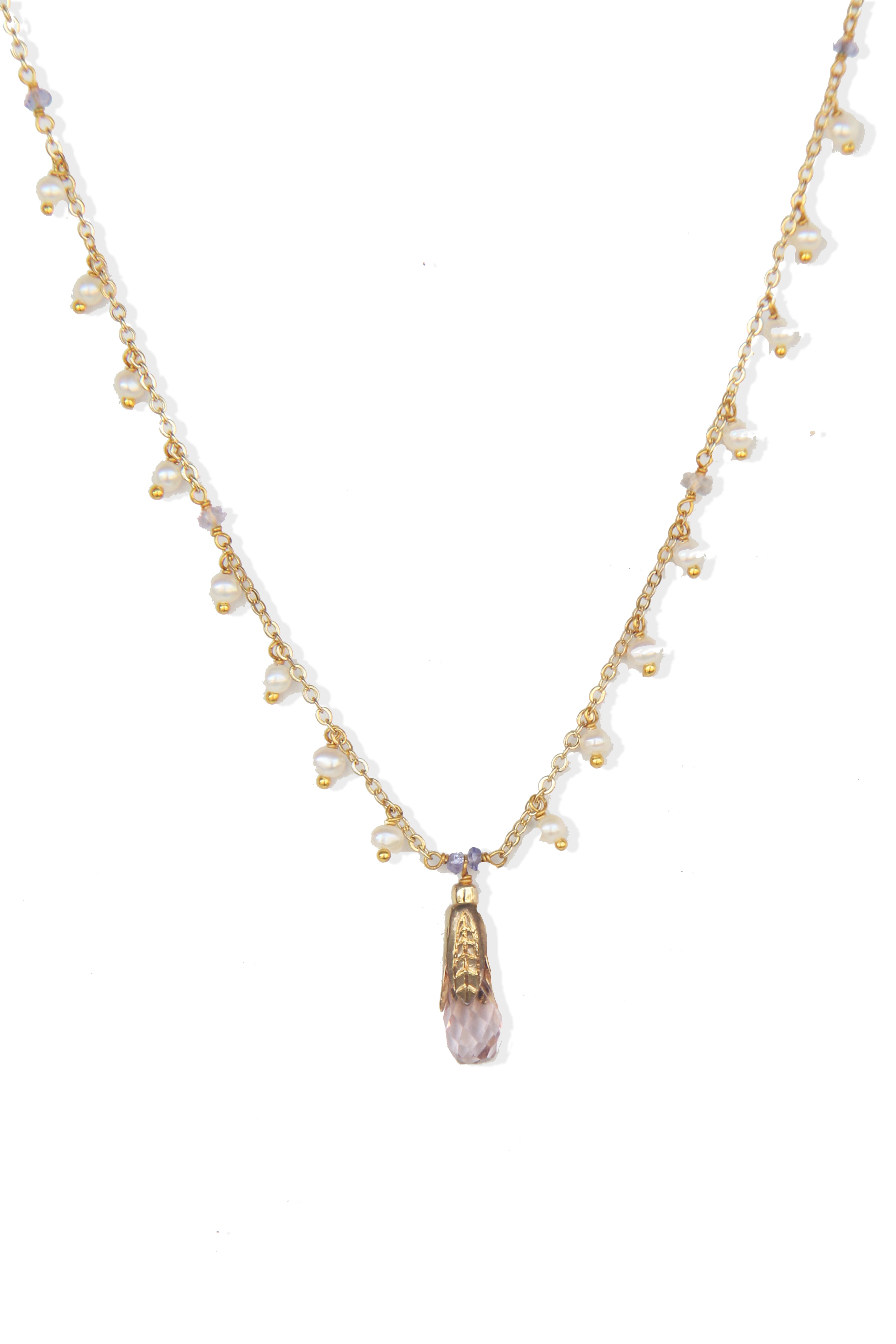 Fine One Necklace: Natural Freshwater Pearls and Quartz