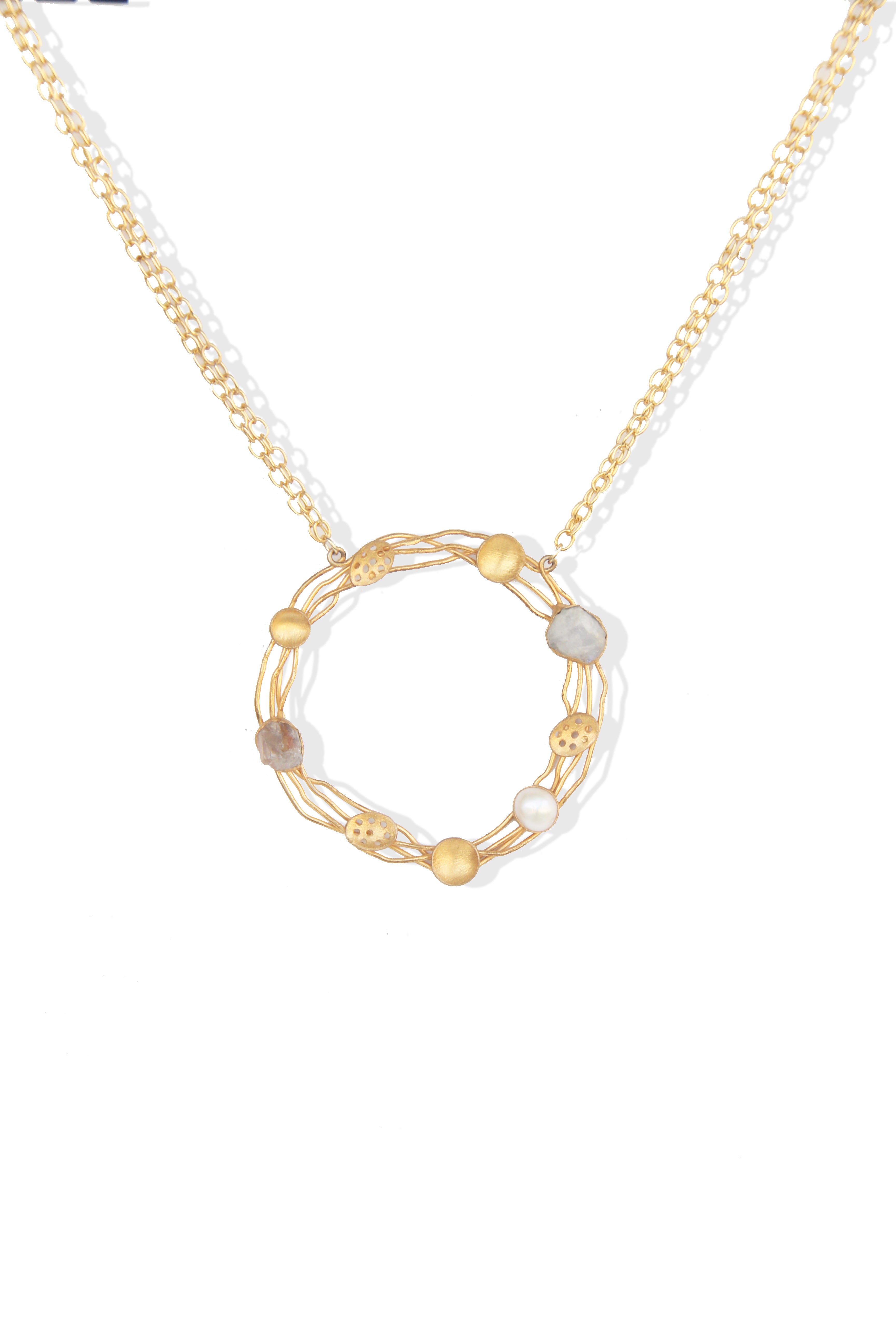 Fine One Necklace with Labradorite, Moonstone, and Pearls