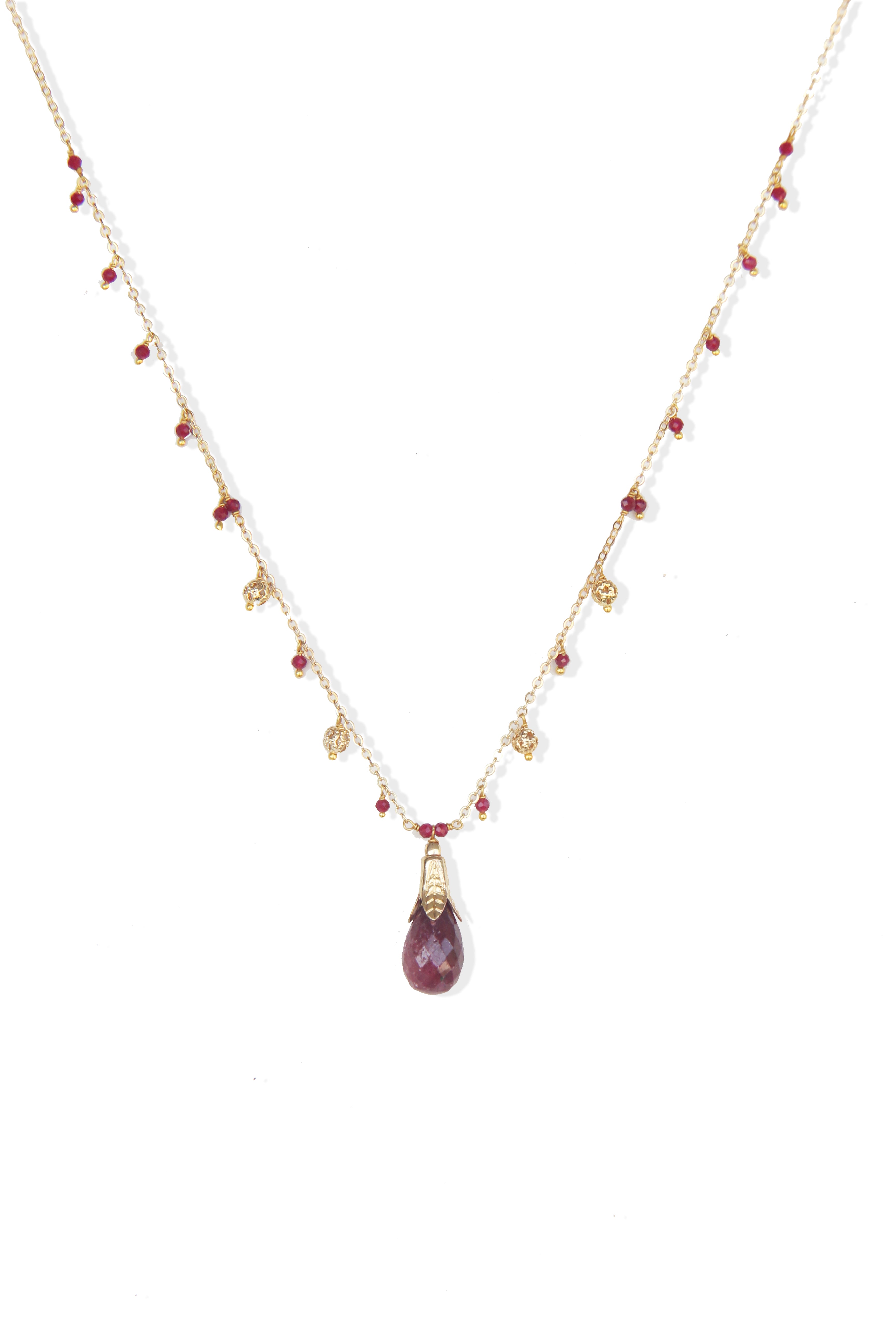Fine One Necklace - Ruby and Lucite Beads with 28mm Pendant