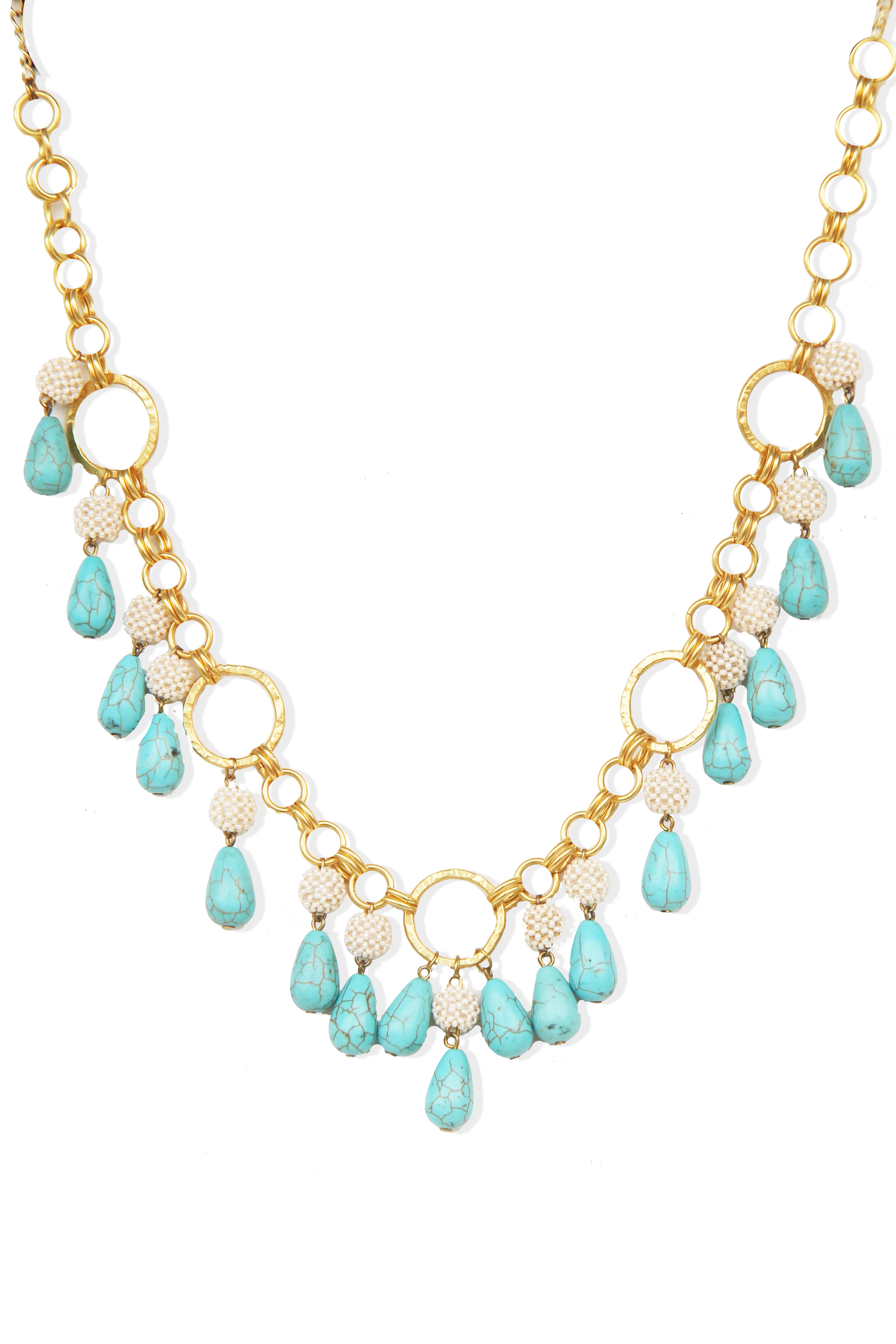 Neelu Necklace - Handmade Brass with 18K Gold Plate and Natural Stones