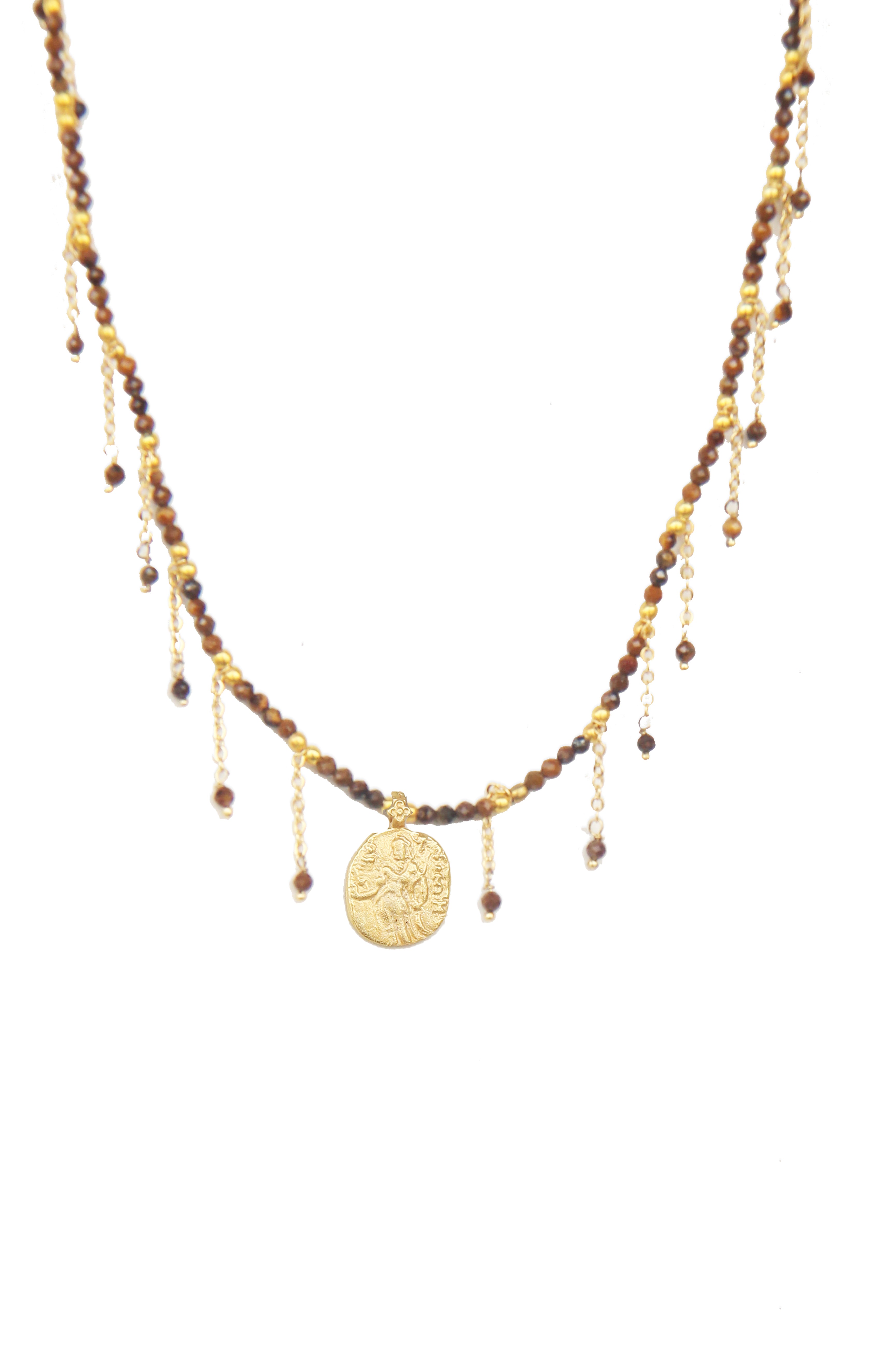 Fine One Necklace - Tiger Eye with Brass and 18K Gold Plate