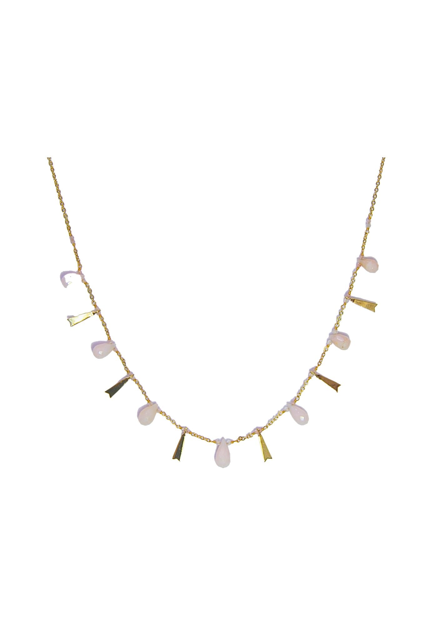 Fine One Necklace - Handmade Pink Opal, Brass, and 18K Gold-Plated Design