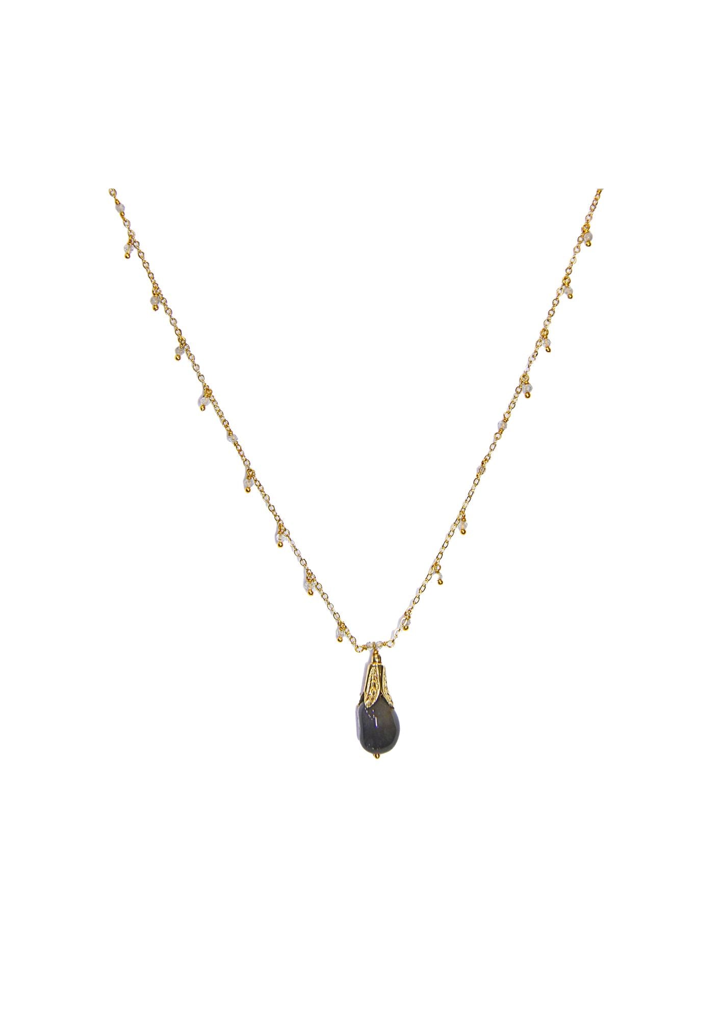 Fine One Necklace - Brass with 18K Gold Plate and Labradorite Pendant