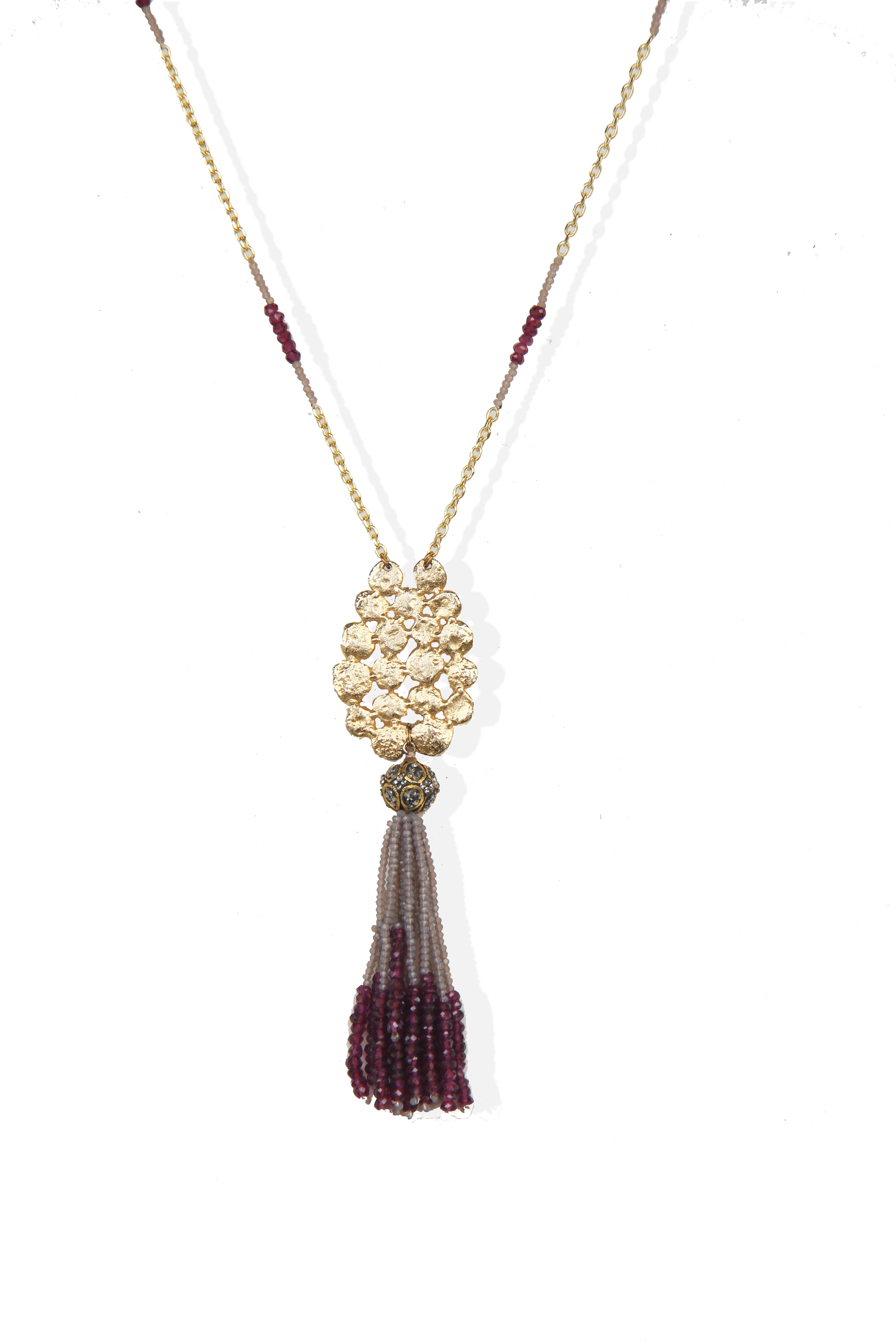 Fine One Necklace - Lucite Smoke Grey Beads with Garnets