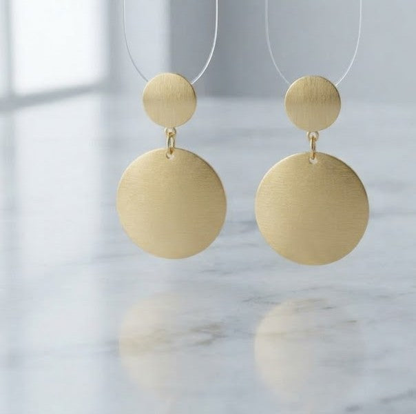 Maiden Minimal Drops - gold-tone double disc drop earrings with architectural design
