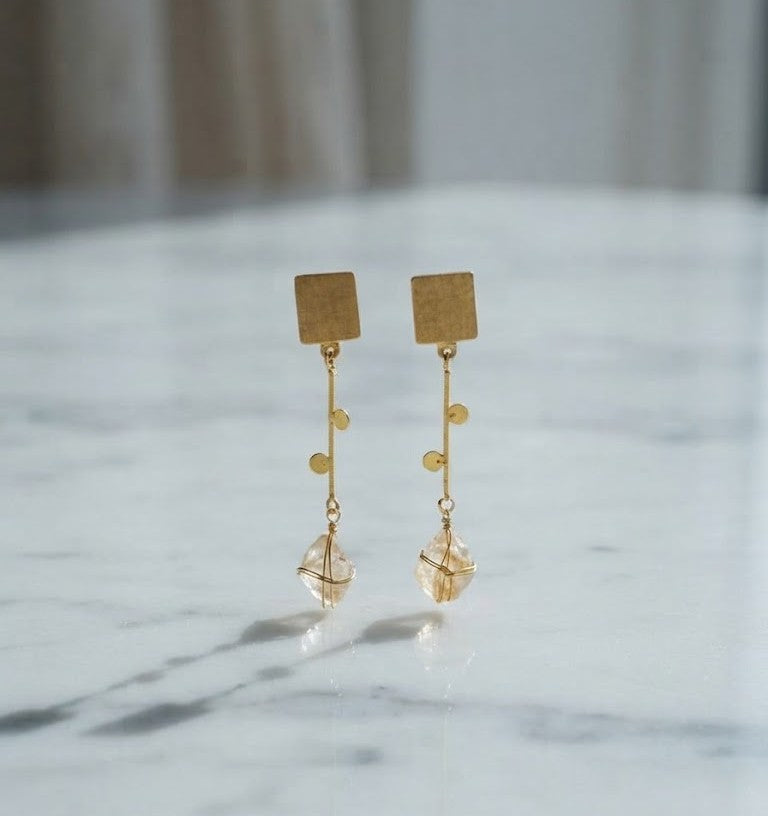 Maiden Wire-Wrapped Crystal Drops - gold-tone long drop earrings with wrapped crystal accents